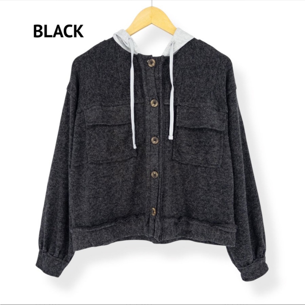 Zenana Black Hooded Two Toned Jacket
